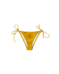 Orange bikini bottom with white inside and embroided orange sun on a white background