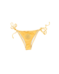 A yellow string bikini bottom with a gold sun embroidery on the front, shown against a plain white background.